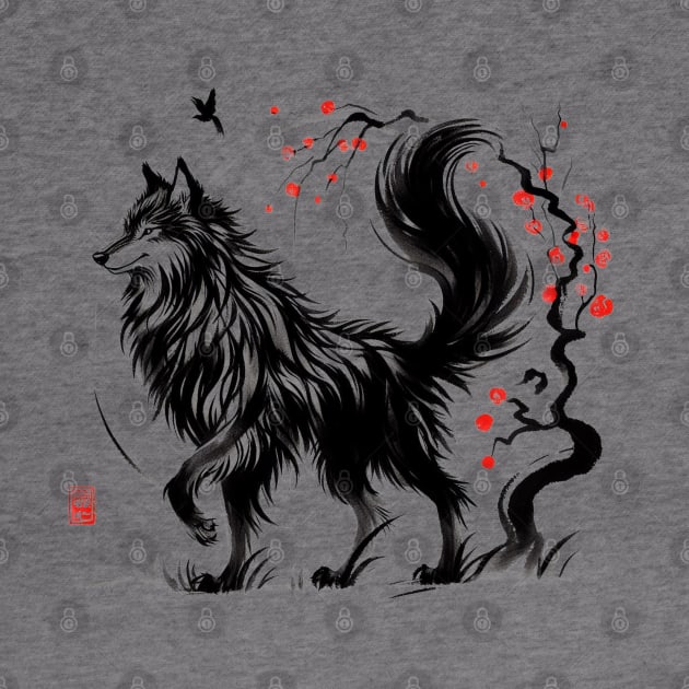 Chinese Style Ink Wolf by T-Shirt Paradise